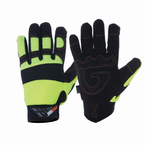 PRO PRO-FIT GLOVE LEATHER GRIP HI-VIS YELL FULL FINGER REINFORCED PALM M